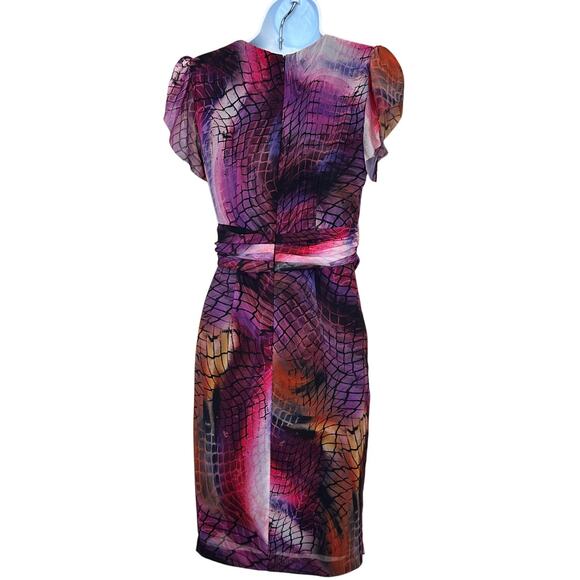 Flor Et.AI Python Mini Wrap Dress Pink Purple Size 2 Chiffon Work Designer $495 - Picture 4 of 5